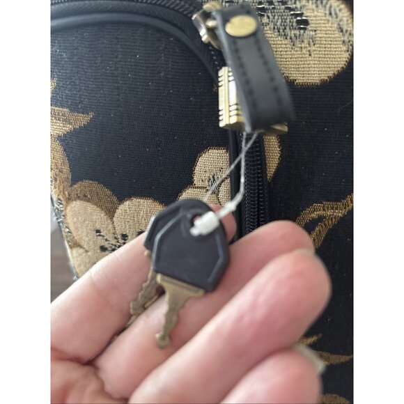 Vintage 14 x 14 x 8”Rolling Travel  Duffle Luggage Black Hibiscus Hawaii Floral - Picture 8 of 16